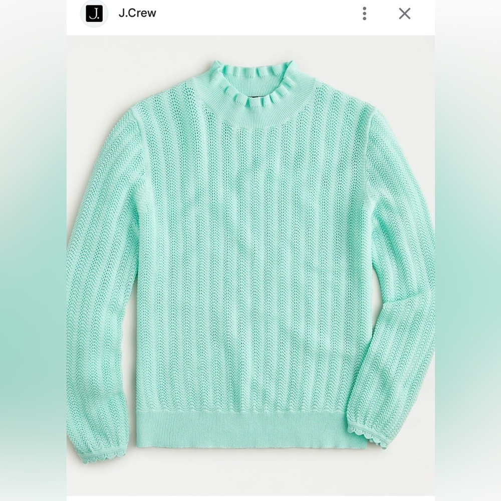 NWT Pointelle Ruffle Mockneck Sweater For Women | J.Crew Size L Mint